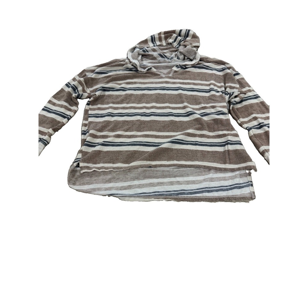 Saints & Hearts Striped Hoodie Tunic Size L Brown Cream Navy Soft Pullover